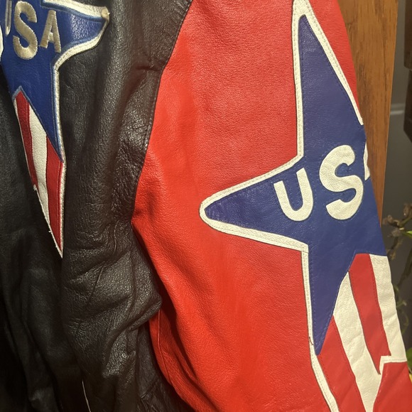 Michael Hoban Wheremi 1991 Leather Bomber Jacket Mens XL USA Flag Patriotic - Picture 5 of 11